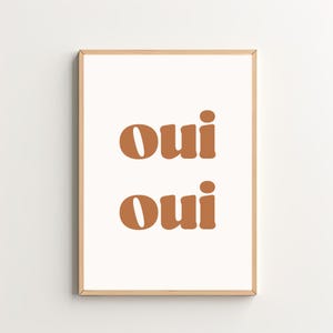 OUI OUI Poster - Coffee Brown Wall Art, French Print, Bathroom Art, Cute Bar Art, Kitchen Earth Tone Decor, Trendy Wall Art, Boho Wall Art
