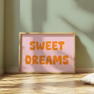 Sweet Dreams Poster - Aesthetic Dorm Decor, Dopamine Decor, Typography Art Print, Above Bed Horizontal Print, Teen Girl Room Art, Retro Art