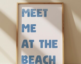 Impresión de pared azul playero - Decoración costera para nietas Encuéntrame en la playa - Arte neutro en azul claro - Arte neutro en azul estético de dormitorio de moda