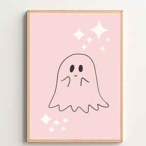 Pink Ghost Neutral Halloween Decor Digital Print Spooky Cute Halloween Wall Art Digital Download Halloween Printable Art