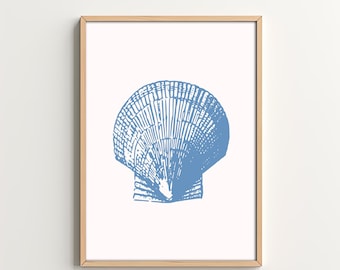 Light Blue Seashell Fan Shell Wall Print Neutral Art Poster Digital Print Beachy Wall Art Coastal Granddaughter Dorm Decor Aesthetic