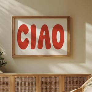 CIAO ポスター - 赤いプリント、レトロなイタリアの壁アート、美的壁アート、アパートの Ciao の引用壁アート、かわいいバーカートの装飾、タイポグラフィ ポスター