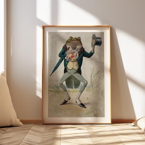 Impresión de arte digital de rana vintage - Decoración estilo cottagecore - Ilustración de animales adorables - Arte de pared retro - Arte de pared de rana adorable - Impresión de rana caprichosa