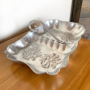 Vintage Aluminum Hammered Flower Tray - 1950s Vintage German Folk Art Floral Tray - Charcuterie Tray - Relish Tray - Tray for Towels