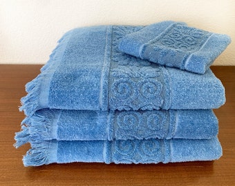 Vintage Cannon Blue Santa Cruz Towel Set - Sculpted Cannon Bath Towel - Cannon Hand Towel - Vintage Bathroom Towels
