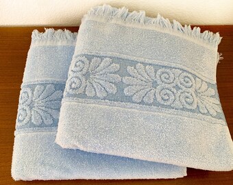 Vintage Cannon Light Blue Santa Cruz Towels (TWO) - Sculpted Cannon Bath Towel - Cannon Hand Towel - Vintage Bathroom Towel