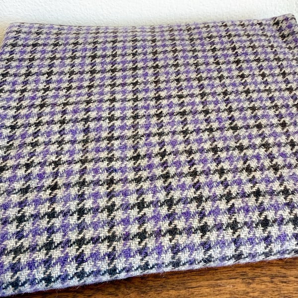 Vintage Purple and Black Houndstooth Wool Tweed Suiting Fabric - 55” x 35”