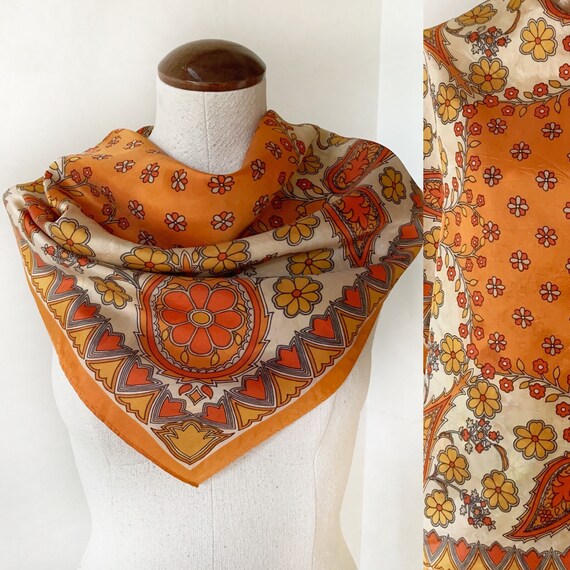 Vintage Orange Paisley Acetate Scarf - Vintage Nec
