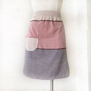 Vintage 1960s Apron - Vintage Half Apron - Heather Pink Blue and Tan