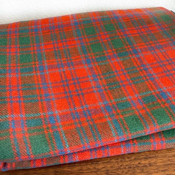 2 Yards Vintage Grant Ancient Red Wool Tartan from Scotland - 55” W x 72” L
