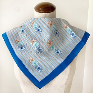 Vintage Blue Orange And White Acetate Scarf - Vintage Neck Scarf - Hair Scarf - Soft Hair Wrap - Vintage Fashion Scarf -Acetate Scarf