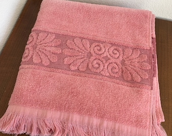 Vintage Cannon Dusty Rose Pink Santa Cruz Towel (ONE) - Sculpted Cannon Bath Towel - Cannon Hand Towel - Vintage Bathroom Towel