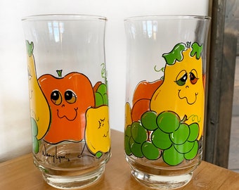 M*I*N*T Condition Nancy Lynn Smiling Fruit Glass - Set of TWO - Vintage Nancy Lynn - Anthropomorphic Fruit Glassware