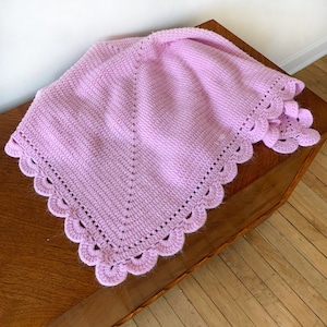 Vintage Pink Baby Blanket - Sweet Soft Pink with Scalloped Edge - Baby Shower Gift