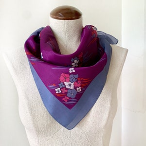 Vintage Purple and Blue Retro Floral Acetate Scarf - Vintage Neck Scarf - Hair Scarf - Soft Hair Wrap - Vintage Fashion Scarf -Acetate Scarf