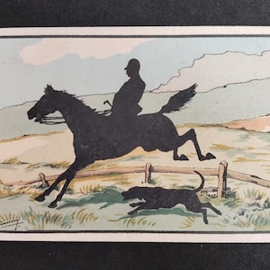 SILHOUETTE Hunter on Horse Fox Hunting w Pointer Dog c1910 Carte postale.
