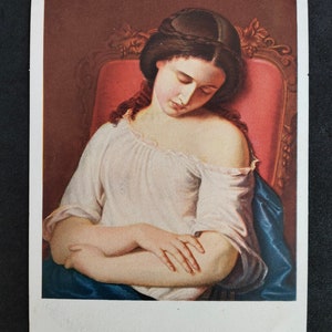 Cartolina URSS.Pubblicazione della Galleria Statale Tretyakov. Mosca 1928. Tiratura 50000. F.A. Moller Ragazza addormentata.