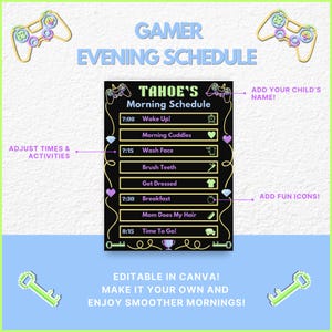 Gamer Evening Schedule - Video Game Evening Schedule - CANVA TEMPLATE