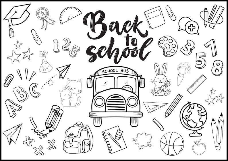 Printable Back to School Activity Placemat First Day of School Coloring ...