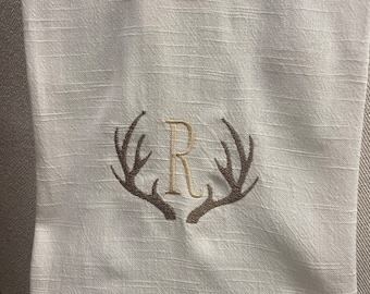 Southern Monogrammed Tea Towel with Deer Antler Initial