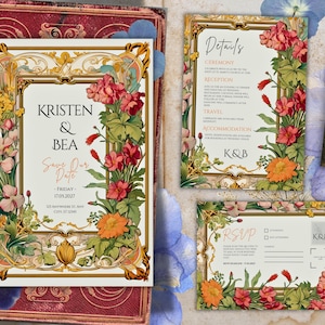 Botanical Storybook Wedding Invitation Set | Vintage | Literary | Library | Book | Easily Editable, Digital Download