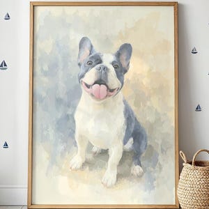 French Bulldog Watercolor Print – Cute Happy Frenchie Wall Art, Smiling Puppy Painting, Neutral Dog Lover Home Decor, Dog Mom Gift