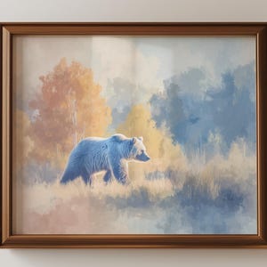 Grizzly Bear in Mountain Meadow – Powerful Watercolor-Style Wildlife Art Print for Rustic Cabin, Lodge, Farmhouse, Hunting or Nature Decor
