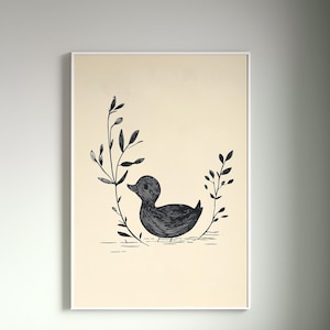 Minimalist Duck Line Drawing Print | Vintage-Inspired Cottagecore Wall Art for Rustic Homes, Nurseries, or Nature Lovers – Country Wall Art