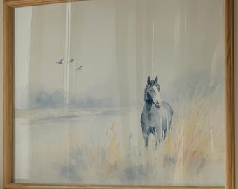 抽象的な馬の絵画：モダンな牧場スタイルのウォールアート - フレーム