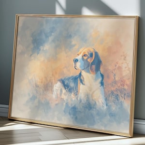 Beagle Watercolor Wall Art Print – Charming Dog Portrait in Scenic Countryside Field Rustic Farmhouse Country Home Decor Gift Dog Pet Loss