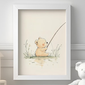Teddy Bear Fishing Print | Nursery Wall Decor for Boys | Baby Room Wall Art | Animal-Themed Nursery Print | Digital Baby Wall Decor