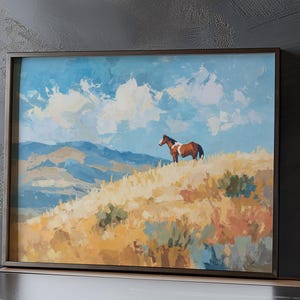 Paint Horse Western Landscape Physical Print – Colourful Prairie Wall Art, Rustic Ranch Decor, Impressionist Countryside Equestrian Painting