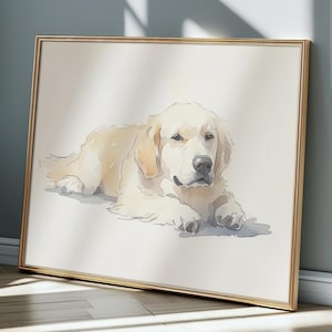 Golden Retriever Watercolor Print – Elegant Dog Art, Minimalist Pet Portrait, Beautiful Animal Wall Decor for Dog Lovers & Owners