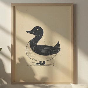 Minimalist Vintage Duck Print – Cottagecore Wall Art for Rustic Farmhouse, Nursery, or Nature-Inspired Decor – Perfect Gift for Bird Lovers