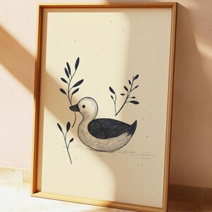 Vintage Duck Line Art Print – Minimalist Cottagecore Wall Art for Rustic, Farmhouse, or Nursery Decor – Elegant Gift for Nature Lovers