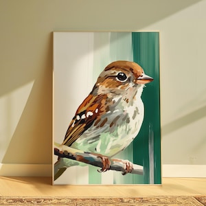 Impresión artística de pájaro gorrión posado: arte de pared inspirado en la naturaleza para el hogar, la oficina o la sala de estar / regalo para amantes de las aves y entusiastas de la vida silvestre