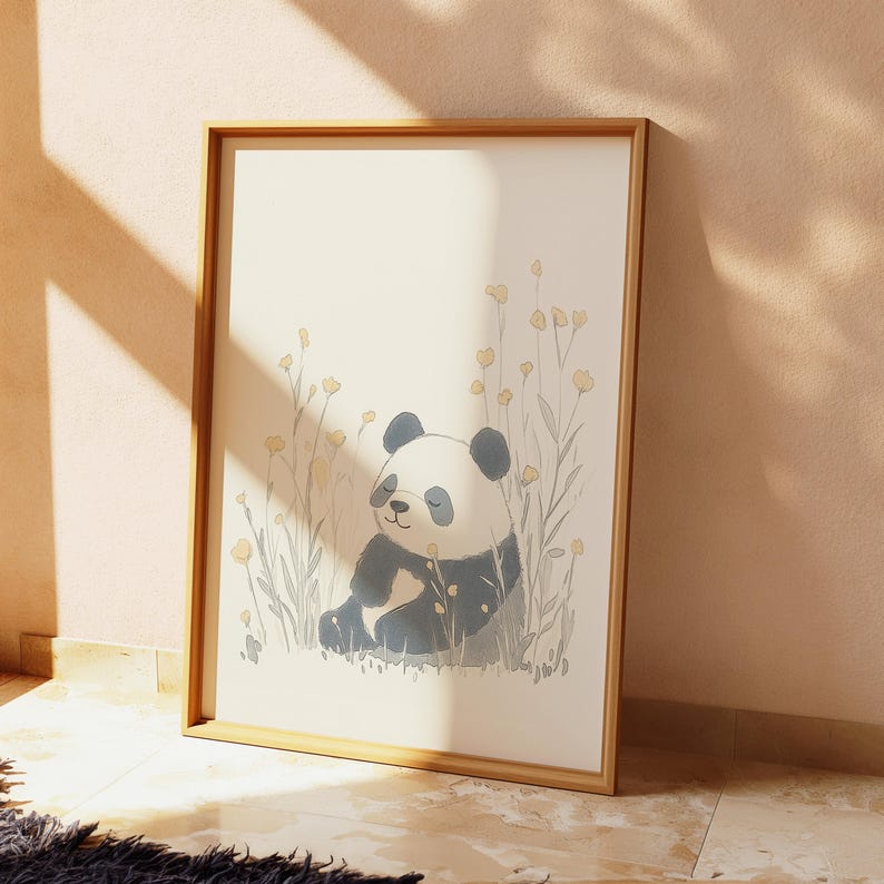 Peaceful Panda in Wildflowers Art Print | Neutral Nursery Décor ...