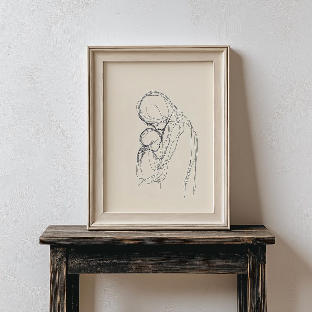 Mother & Daughter Line Art – Physical Print Wall Decor – Drawing for ...