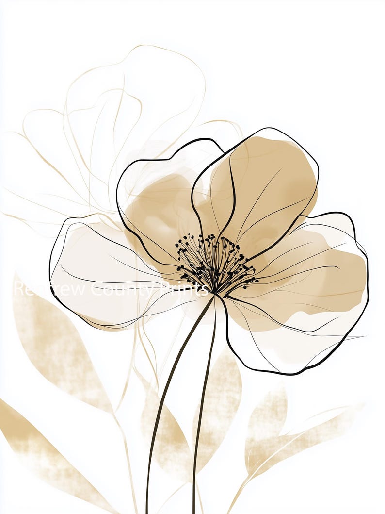 Flower Outline Poster - Elegant Line Art Wall Art - Simple Floral ...
