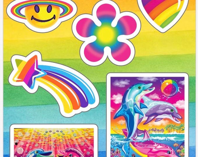 Lisa Frank sticker sheet, 8 Water-Resistant Stickers (4x7 inch)