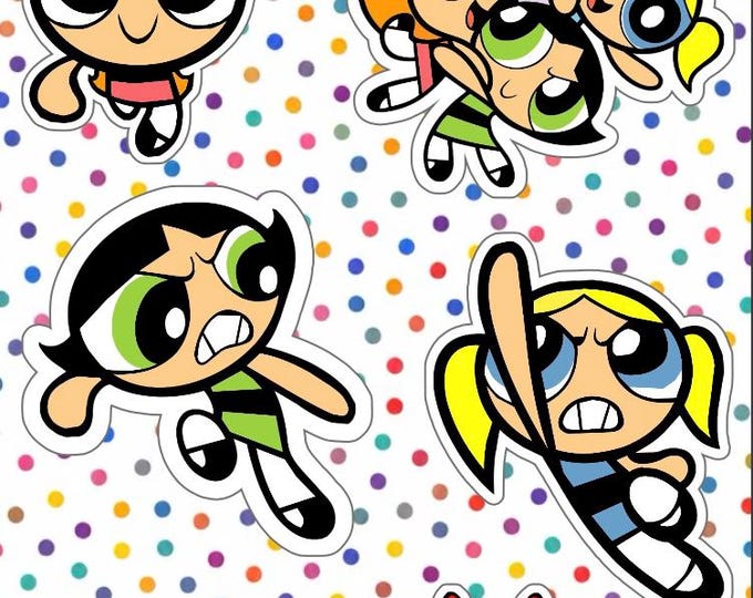 Powerpuff Girls sticker sheet, 7 Water-Resistant Stickers (4x7 inch)