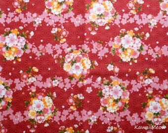 108cm x 55cm Scrap Japanese Kimono Fabric Yuwa Sakura Cherry Blossoms on Black su181130 42.5W x 21.5L