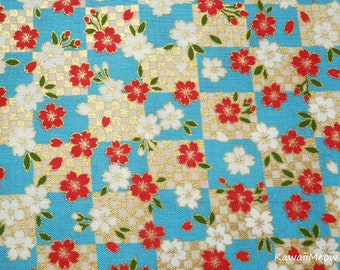 108cm x 55cm Scrap Japanese Kimono Fabric Yuwa Sakura Cherry Blossoms on Black su181130 42.5W x 21.5L