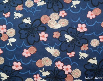108cm x 55cm Scrap Japanese Kimono Fabric Yuwa Sakura Cherry Blossoms on Black su181130 42.5W x 21.5L