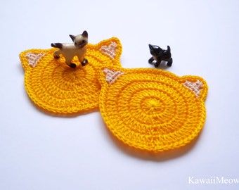 Crochet Doily Coaster - Cat 1 Piece - Yellow x Beige