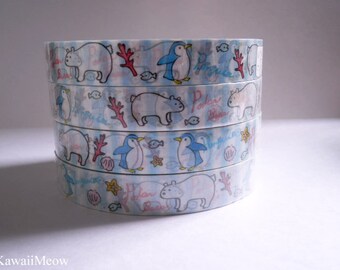 Kawaii Deco Tape - Penguin and White Bear  1 PC / 1.5cm wide x 25m (0.7in x 27 yards)