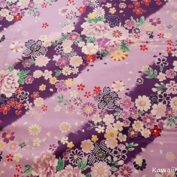 Japanese Kimono Fabric - Yuwa Sakura Cherry Blossoms on Purple - Half Yard (su181130)