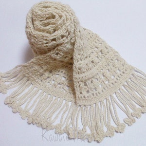 Alpaca Flower Stole Scarf Ivory 1 image 4