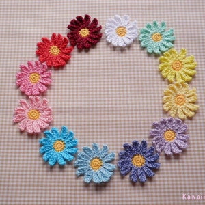 Kawaii Crochet Applique Motif Flowers Marguerite Set of 12
