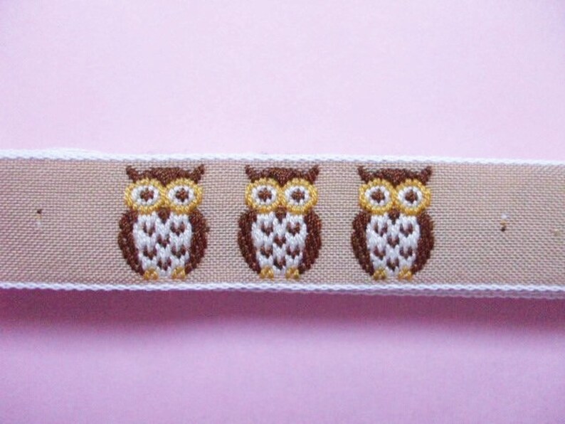 SALE Cute Japanese Woven Trims Owl Beige 1 M image 2